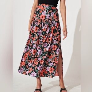 Anthropologie Abel the Label ATL Black floral pull-on slit maxi‎ skirt